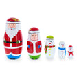 Set of 5 SantaCople and Snowmen Wooden Nesting Dolls 5.5 Inches in Red color