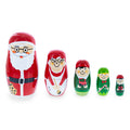 Set of 5 Santa, Mrs. Claus, Elf & Snowman Wooden Nesting Dolls 4.75 Inches in Red color