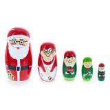 Set of 5 Santa, Mrs. Claus, Elf & Snowman Wooden Nesting Dolls 4.75 Inches in  color