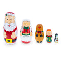 Santa, Mrs. Claus, Reindeer, Elf Wooden Nesting Dolls 6 Inches in Red color