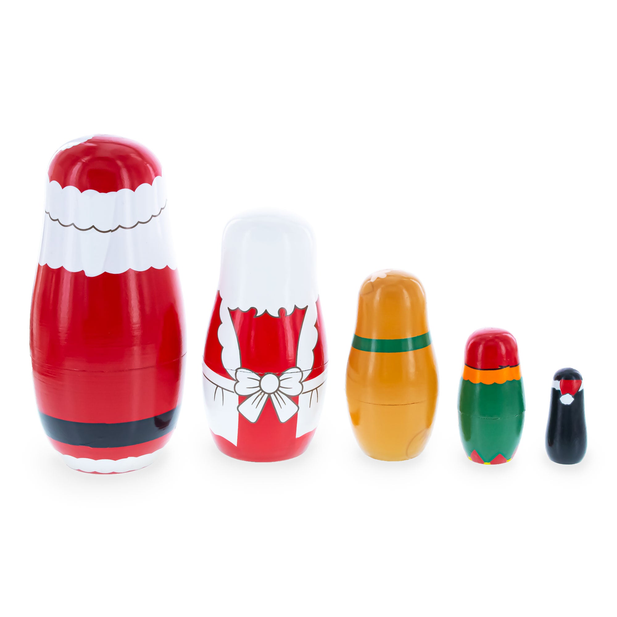 Shop Santa, Mrs. Claus, Reindeer, Elf Wooden Nesting Dolls 6 Inches. Buy Nesting Dolls Santa Red   for Sale by Online Gift Shop BestPysanky stackable matryoshka stacking toy babushka Russian authentic for kids little Christmas nested matreshka wood hand painted collectible figurine figure statuette