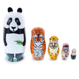 Panda, Tiger, Leopard, Monkey, Eagle Wooden Nesting Dolls in Multi color