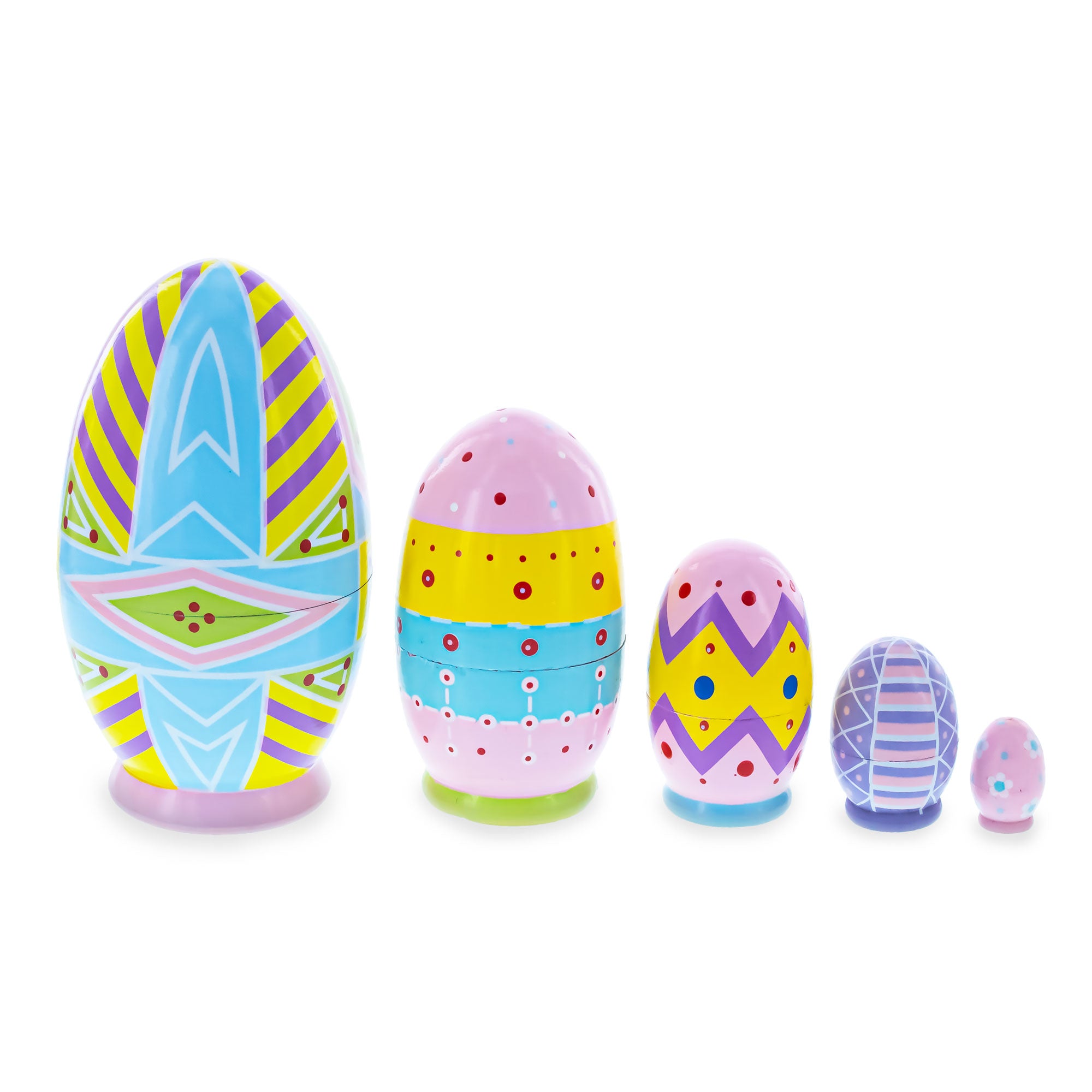 Set of 5 Ukrainian Style Easter Eggs Wooden Nesting Dolls 5 Inches in Multi color Oval
