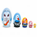 Set of 5 Bunny Duck Rooster Hen and Chick Wooden Nesting Figurine 5 Inches in Gray color