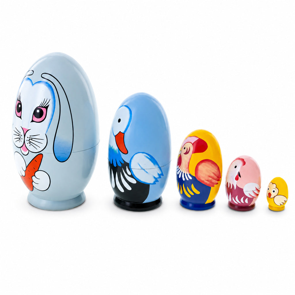 BestPysanky online gift shop sells animals stackable matryoshka stacking toy babushka style kids gift nested wood hand painted collectible figurine statuette barnyard Easter spring shelf decor