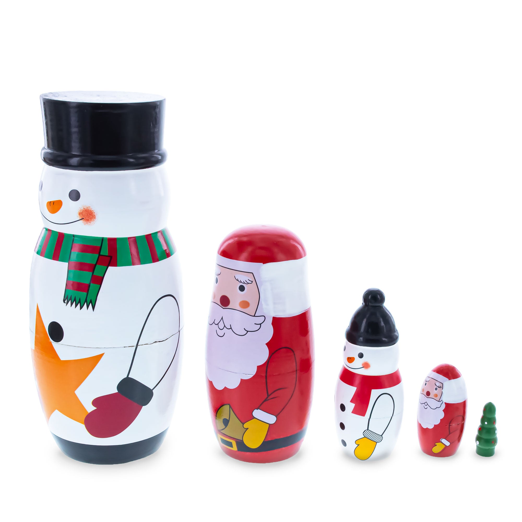 Santa, Snowman & Christmas Tree Wooden Nesting Dolls 5 Inches , dimensions in inches: 5 x 2.3 x