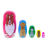 Dogs and Puppies with Bone Animal Wooden Nesting Dolls 4.75 Inches in Multi color