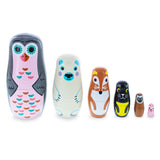 Set of 6 Animals Wooden Nesting Dolls in Pink color
