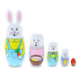 Set of 5 Bunny Family & Carrot Wooden Nesting Dolls 7 Inches Tall in Blue color