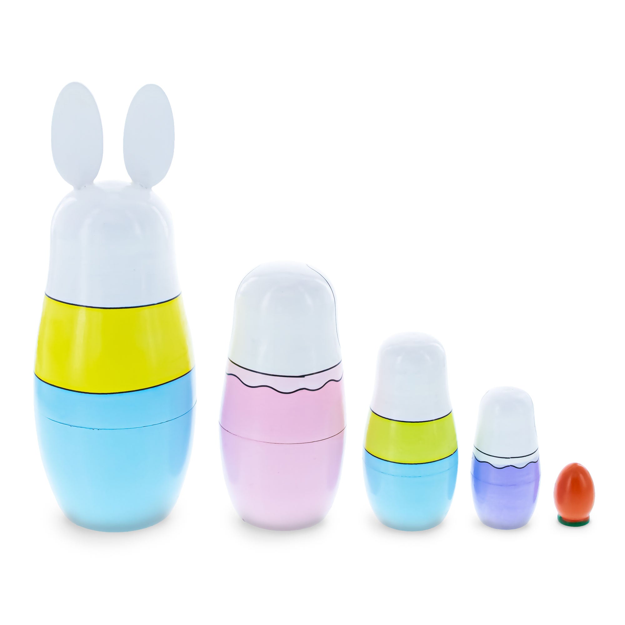 Shop Set of 5 Bunnies Wooden Nesting Dolls 7 Inches Tall. Buy Nesting Dolls Animals Bunnies Blue   for Sale by Online Gift Shop BestPysanky animals stackable matryoshka stacking toy babushka Russian authentic for kids little Christmas nested matreshka wood hand painted collectible figurine figure statuette