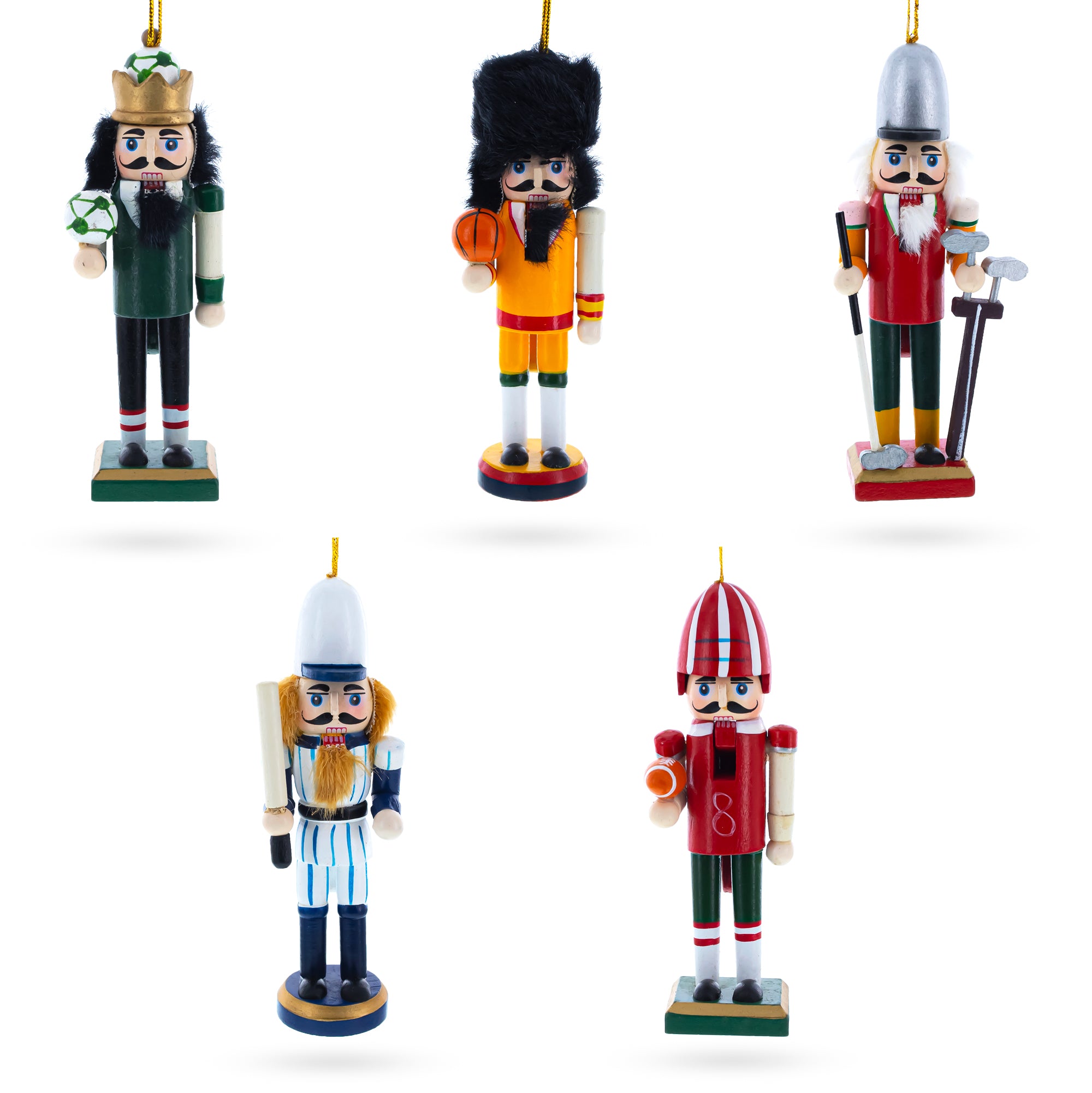 5 Sport Players Nutcrackers: Football, Golfer, Baseball, Basketball, Soccer in Multi color Figurine