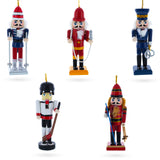 Wood 5 Nutcrackers: Firefighter, Policeman, Hockey, Skier, Snowboarder 5 Inches in Blue color
