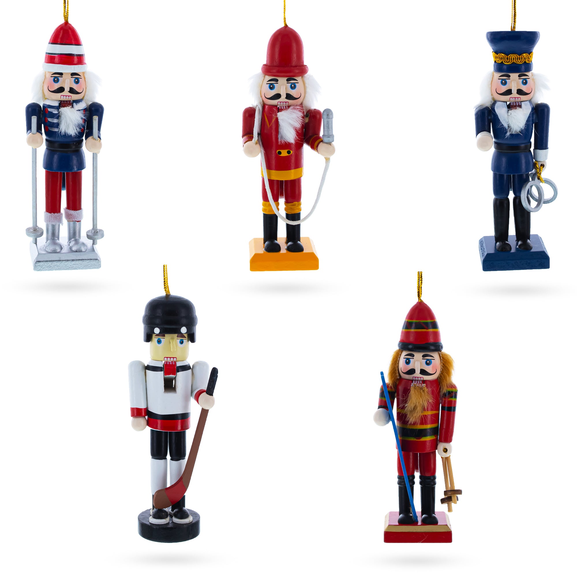 5 Nutcrackers: Firefighter, Policeman, Hockey, Skier, Snowboarder 5 Inches in Blue color Figurine
