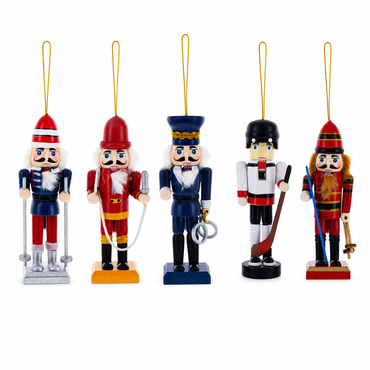Nutcracker Ornament Set of 5 Wooden Christmas Figures 5 Inches in Blue color Figurine