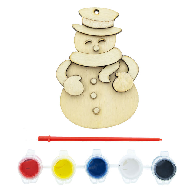 Wood Unfinished Wooden Snowman Christmas Ornament Cutout DIY Craft Kit in Beige color