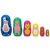 6 Farm Animals Plastic Nesting Dolls Cow, Pig, Chicken, Lamb, Horse & Duck in pink color,  shape