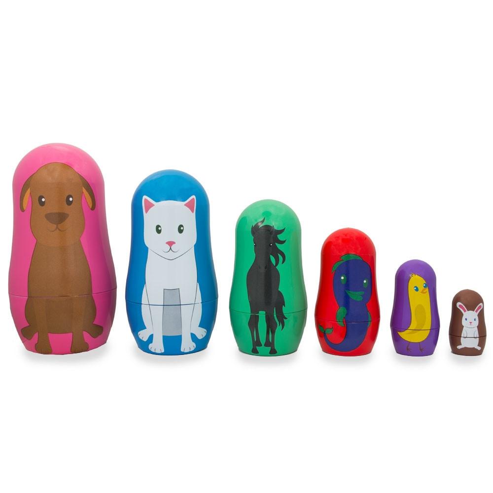 6 Animals: Dog, Cat, Horse, Fish, Chick, Bunny Plastic Nesting Dolls 4.5 Inches by BestPysanky