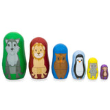 Set of 6 Wolf, Lion, Owl, Penguin Wild Animals Plastic Nesting Dolls 4.5 Inches in Multi color,  shape