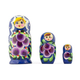 Set of 3 Daffodils Flowers Wooden Nesting Dolls 3.5 Inches in Blue color