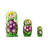 3 Daffodils Flowers on Green Dress  Wooden Nesting Dolls 3.5 Inches in Green color