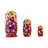 Set of 3 Anemone Flowers Wooden Nesting Dolls 3.5 Inches in Red color