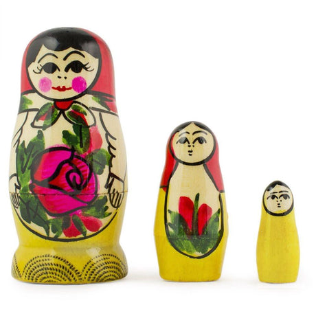 Wood Set of 3 Miniature Traditional Wooden Matryoshka Nesting Dolls 3 Inches in Yellow color