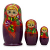 Wood Set of 3 Deep Red Dress Wooden  Nesting Dolls 3.5 Inches in Red color