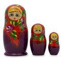 Set of 3 Deep Red Dress Wooden  Nesting Dolls 3.5 Inches in Red color
