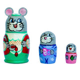 Set of 3 Mouse Wooden Nesting Dolls 3.5 Inches in Green color,  shape