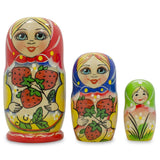 3 Strawberries Multi-Color  Nesting Dolls 4 Inches in Red color
