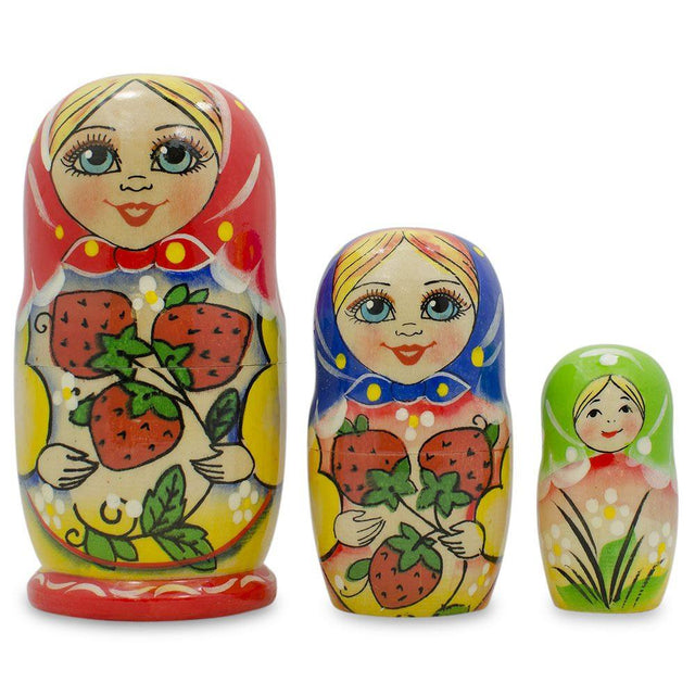 3 Strawberries Multi-Color  Nesting Dolls 4 Inches in Red color