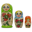 Set of 3 Green Blue and Orange  Nesting Doll 4 Inches in Green color
