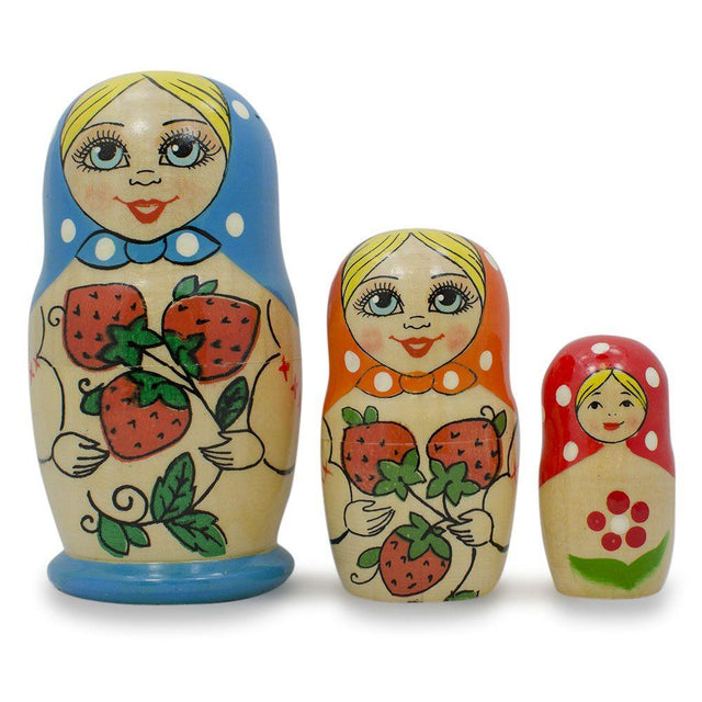 Set of 3 Strawberries Blue, Orange and Red Nesting Dolls  4 Inches in Blue color,  shape
