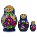 Set of 3 Floral on Blue Dress  Dolls 3.5 Inches in Blue color