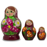 Set of 3 Floral on Purple Dress  Dolls 3.5 Inches in Red color