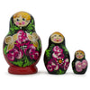 Wood Set of Flowers on Black and Red Dress Nesting Dolls 3.5 Inches in Multi color