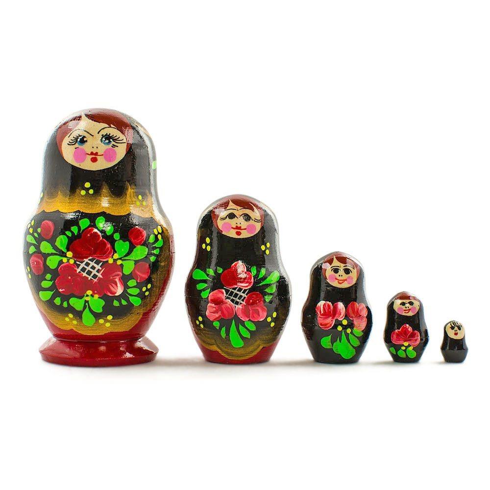 Set of 5 Olesya Wooden Nesting Dolls 3.5 Inches in Multi color