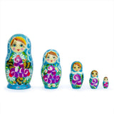 Wood Set of 5 Iris Nesting Dolls 6 Inches in Multi color