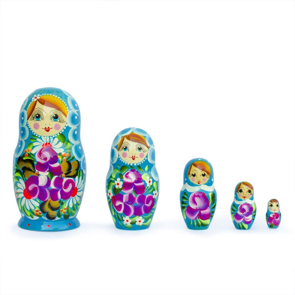 Set of 5 Iris Nesting Dolls 6 Inches in Multi color,  shape
