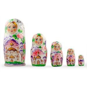 Set of 5 Orthodox Church Wooden Nesting Dolls 7 Inches in Multi color
