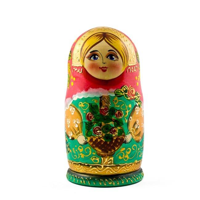 5 Girls with Basket Flowers Nesting Dolls  6.5 InchesCzech Republic , dimensions in inches: 6.5 x 6.5 x
