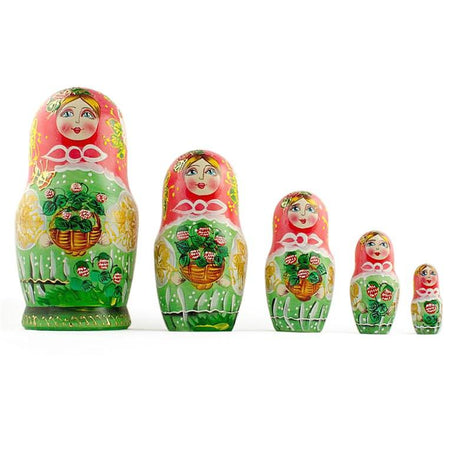 Set of 5 Flowers Basket Nesting Dolls 6.5 Inches in Multi color,  shape