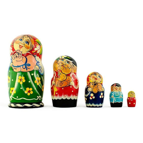 Set of 5 Farmers Family Nesting Dolls 7 Inches in Multi color