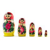 Wood Set of 5 Traditional  Nesting Dolls 4.5 Inches in Red color