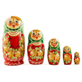 5 Girl with Green Scarf and Red Dress Wooden Nesting Dolls 7 Inches in Multi color