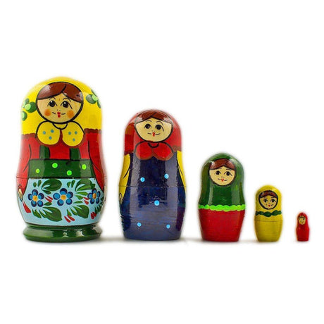 Set of 5 Yellow Scarf Nesting Dolls 4 Inches in Multi color