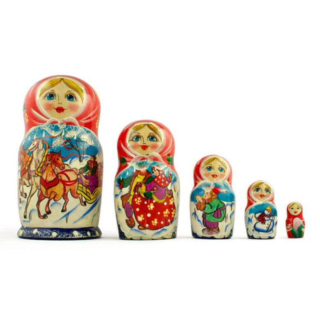 Set of 5 Running Horses Trio Wooden Nesting Dolls  7 Inches in Multi color,  shape