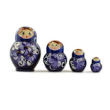 Set of 4 Miniature Wooden Nesting Dolls Matryoshka in Blue Dress  3 Inches in Blue color