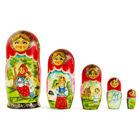Set of 5 Fairy Tale Nesting Dolls 7 Inches in Multi color