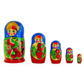 Set of 5 Traditional in Blue Scarf Nesting Dolls  6 Inches in Blue color